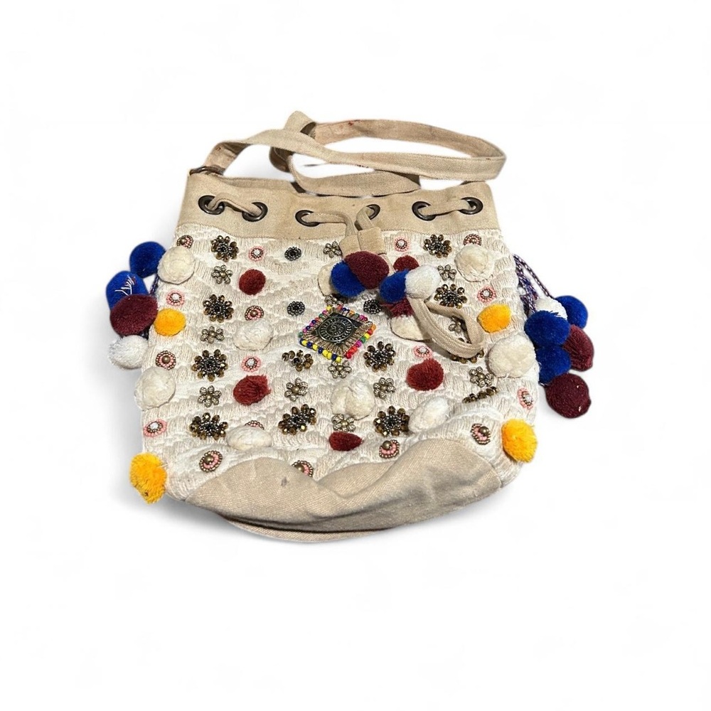 Boho Embellished Cream Tote Bag